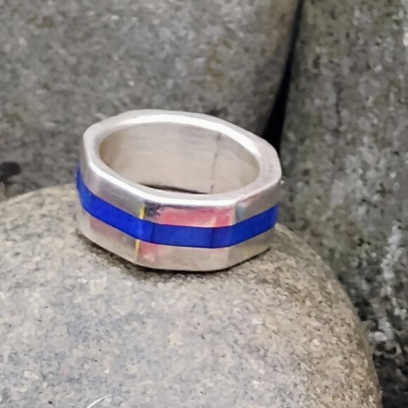 Baby Childs Native Ring Blue Lapis Lazuli Sterling Size 3.5 4 Thin Blue Line - Picture 2 of 8